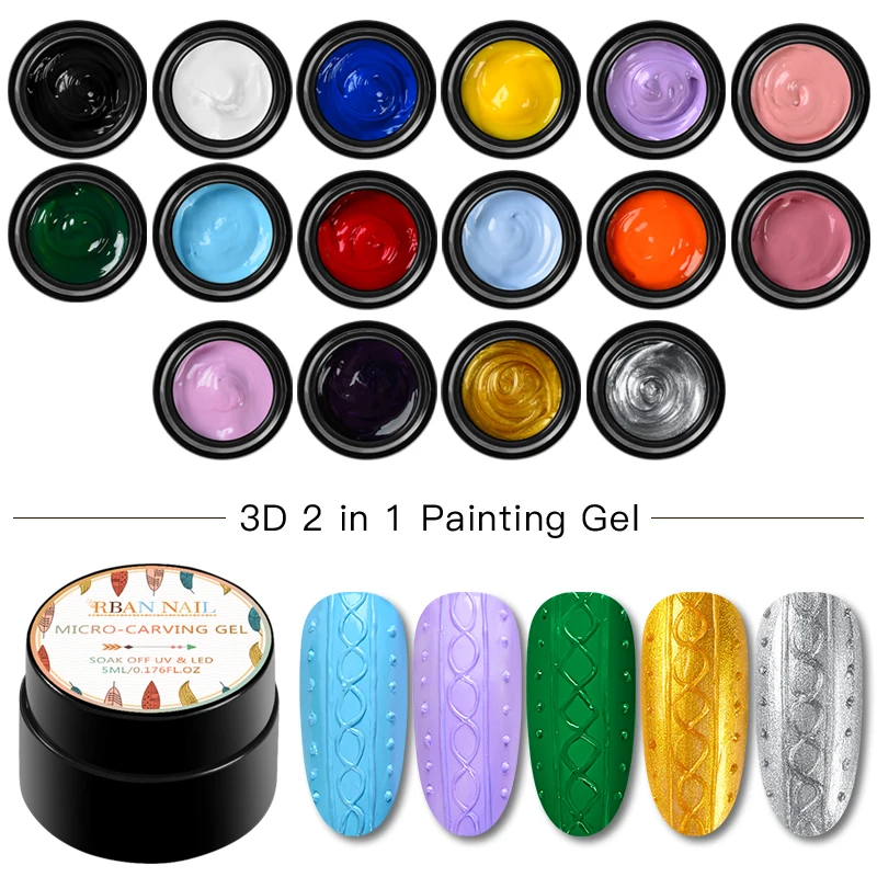 

RBAN NAIL 3D Carved Patterns Gel Soak Off UV Gel Nail Art Modelling Manicure DIY Bright 16 Colors Sculpture Nail Art Decoration