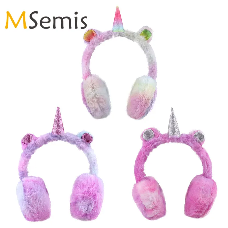 

Kids Girls Earmuffs Winter Plush Cartoon Animal Ears&Horn Earmuffs Warm Soft Cute Shiny Ear Warmers Earflap for Girls Earmuffs