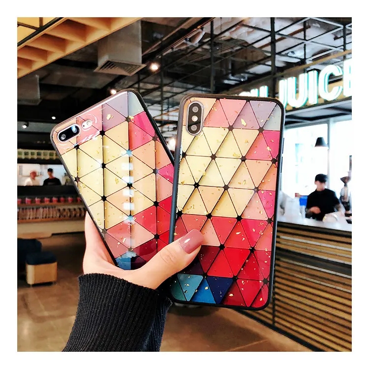 

JEKASS Diamond Triangle Phone Case for iPhone Xs Max XR X for iPhone 7 8 Plus 6 6s Case Glitter Gold Foil Soft TPU Bakc Cover
