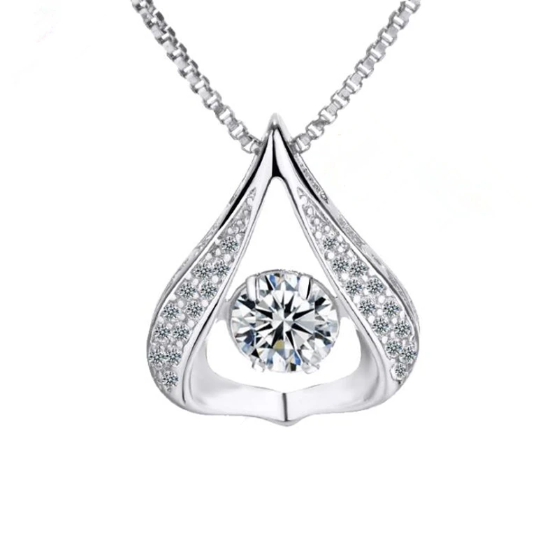 

KOFSAC Charm 925 Sterling Silver Necklaces For Women Girl Wedding Party Fashion Rotating Crystal CZ Stones Water Drop Necklace