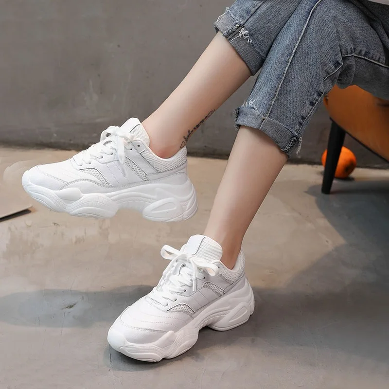 

2018 Women's Vulcanize Shoes White Shoes Women Fashion Retro Platform shoes Sneaker Lady Autumn Women's Casual Shoes
