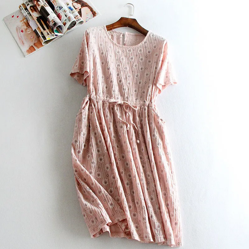 Casual Dresses With Flowers Pink White Blue Women