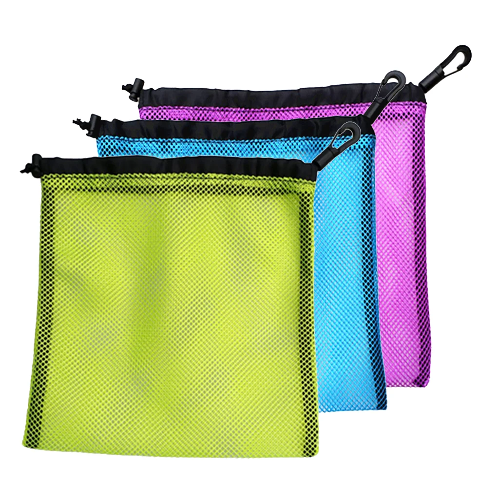 20 x 24cm 3Pcs Lightweight Nylon Mesh Nets Bag Pouch Golf Tennis 30 Balls Carrying Holder Storage Drawstring Bag