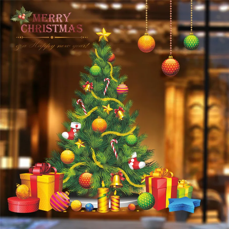 

Christmas Tree Decoration Wall Sticker Decals Party Store Shop Window New Year Gift Decoration Home Decor Poster Mural