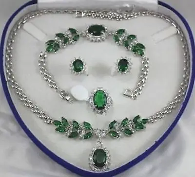 

Free shipping hot sale Women Bridal Wedding Jewelry >> AAA NEW Fine jewelry green zircon 18KGP Necklace Bracelet Earring Ring