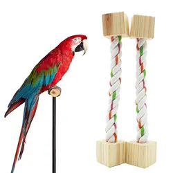 Жердочка для птицы игрушки-Хлопок Веревка с деревянными блоками для птичья клетка Упоры для отжиманий от пола подходит для