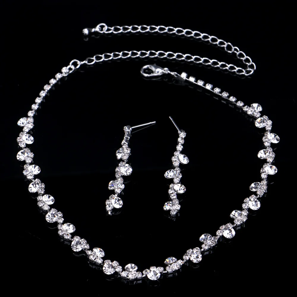 Модное ожерелье и серьги для невесты, свадебные аксессуары с кристаллами, свадебные ювелирные изделия для выпускного вечера, вечерние