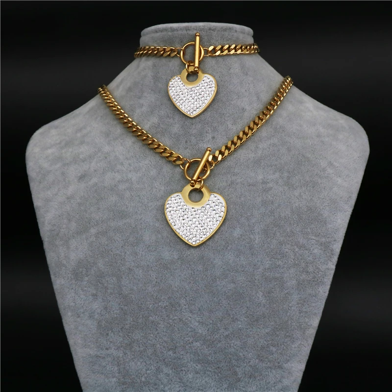 Высококачественные ювелирные наборы из нержавеющей стали модные ювелирные изделия ожерелье с подвеской в виде сердца браслет набор для женщин