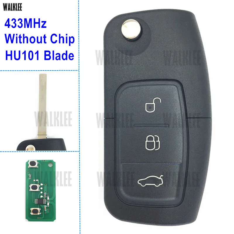 

WALKLEE 433MHz Remote Car Key Suit for Ford Fusion Fiesta Focus Mondeo Galaxy HU101 Blade without Chip Keyless Entry Transmitter