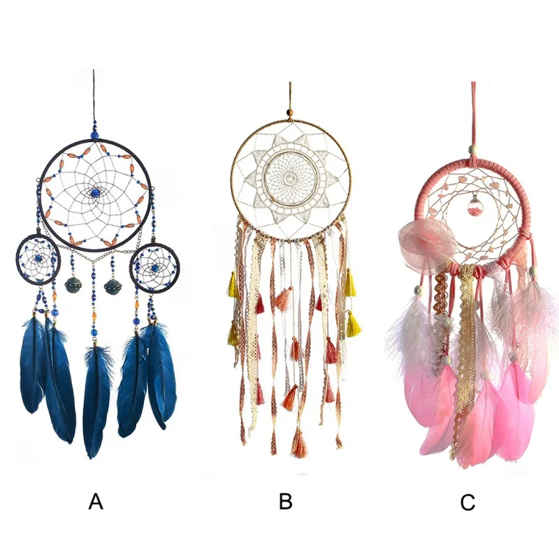 Dream Catcher Wind Chimes Handmade Dreamcatcher Feathers Night Light Decorations Car Wall Room Hanging