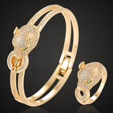 Ювелирные изделия zlxgirl бренд Леопард Золотой браслет и кольцо Ювелирные наборы для женщин Свадебные аксессуары наборы кубический циркон браслет
