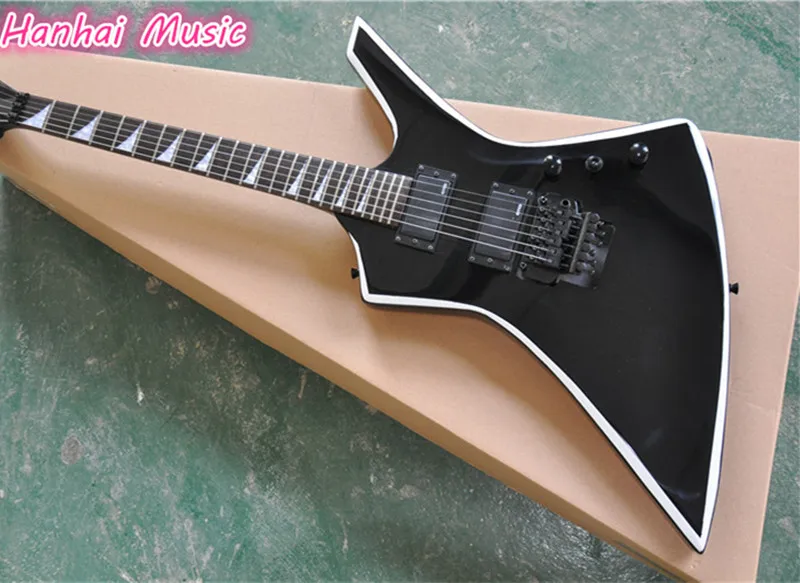 

6-String Electric Guitar,Black Color Body with White Binding,Black Hardware with Floyd Rose,24 Frets and can be Customized