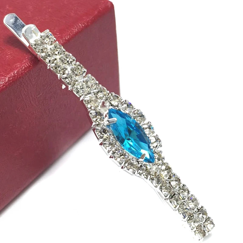 

Korean Fashion Accessories Women Trendy Hair Jewelry Blue Rhinestone Crystal Hair Barrette Clip Diamante Hairclip Hairpin