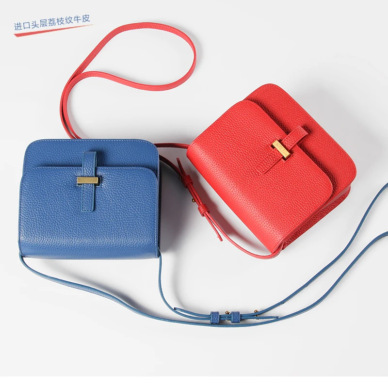 

Original handmade first layer leather small square bag stewardess bag BOX leather female shoulder slung box package simple tofu