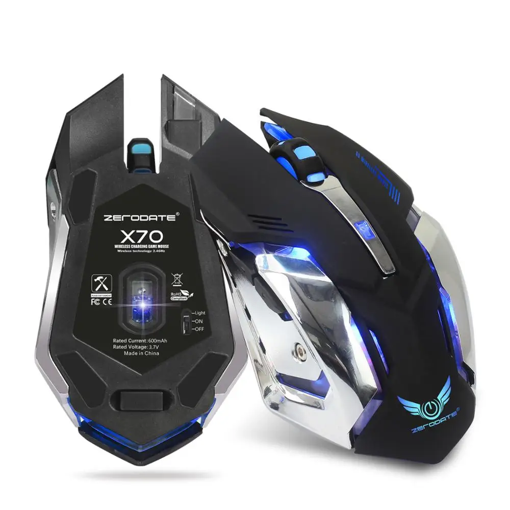 Дешево DASENLON STORE Zerodate игровая мышь, 2,4 ГГц Беспроводная игровая мышь, встроенная в 600 мАч перезаряжаемая батарея