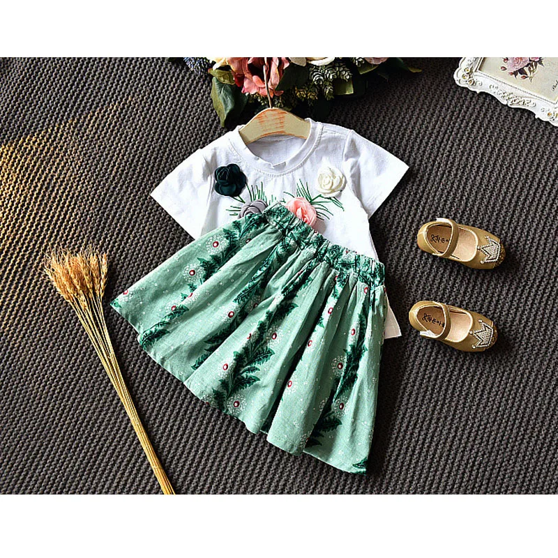 Kids Girls Clothing Sets 2019 Summer Girls Clothes Three-dimensional Flower T-shirt+Skirts Children Girls Clothing Sets For 3-7Y Kids Girls Clothing Sets 2019 Summer Girls Clothes Three-dimensional Flower T-shirt+Skirts Children Girls Clothing Sets For 3-7Y