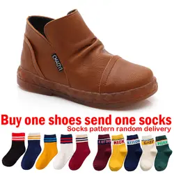 Красные зимние ботинки для мальчиков и девочек, кожаные ботильоны, детская зимняя обувь для детей, обувь для девочек, для малышей, черные