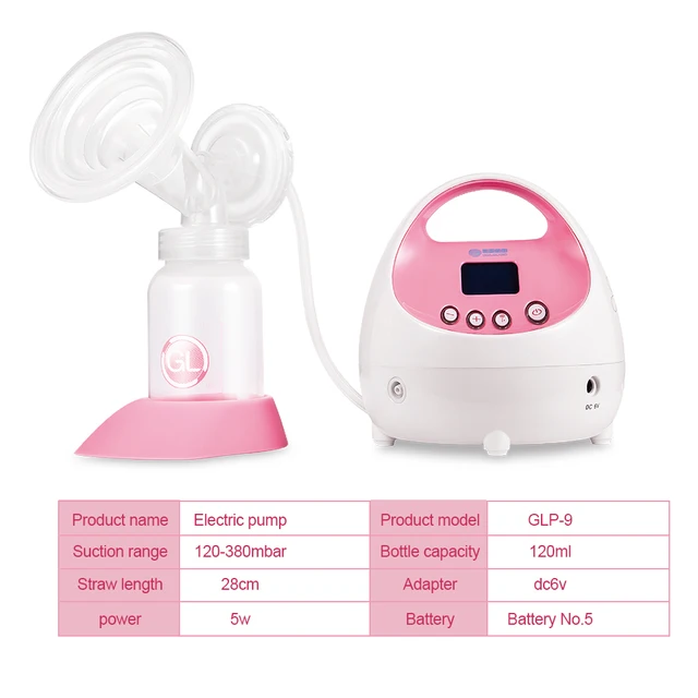 GL BPA Free Automatic Electric Breast Pumps 5W Powerful Large Suction Breast Pump Breast Feeding Baby Feeding with Milk Bottle