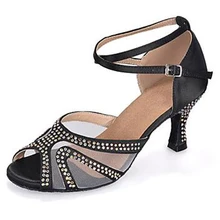 Новые женские черные атласные хрустальные Бальные латинские танцы Самба Сальса Ceroc Танго Jive линии танцевальные каблуки обувь всех размеров