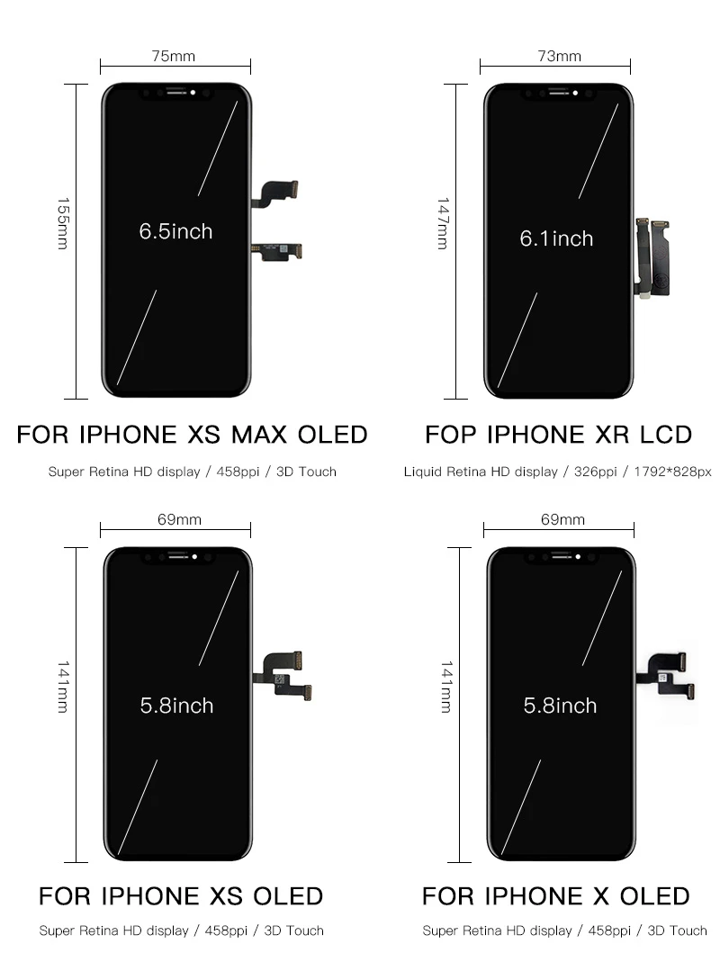 ЖК экран для iPhone X XR XS сменный дисплей с 3D сенсорным экраном в сборе True Tone без битых