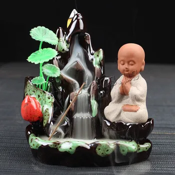 

The Little Monk Backflow Incense Burner Glass Flower Pot Plant Container Ceramic Smoke Waterfall Incense Holder Home Decor Gift