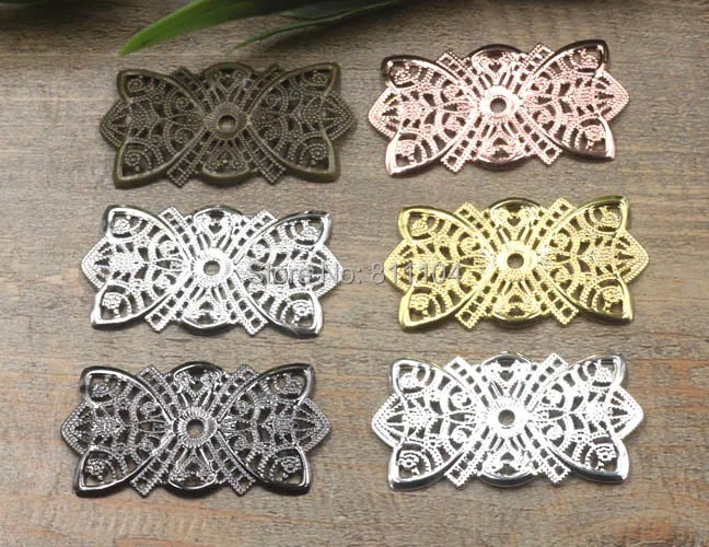 25x48mm Multi color Plated Brass Metal Blank Rectangle Filigree Flower Links Wraps Connectors
