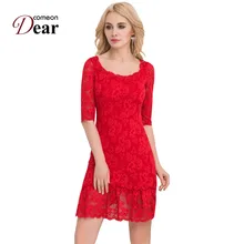 VJ1046 Comeondear Plus Size Women Clothing 3/4 Sleeve Sheath Bodycon Dress Womens Summer Dresses 2017 Summer Short Lace Dress