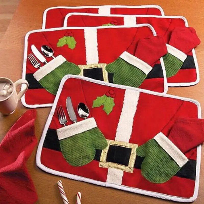 

Christmas Table Runner Santa Clause Placemat Cushion Cover Tableware Mat Pad Decoration Red