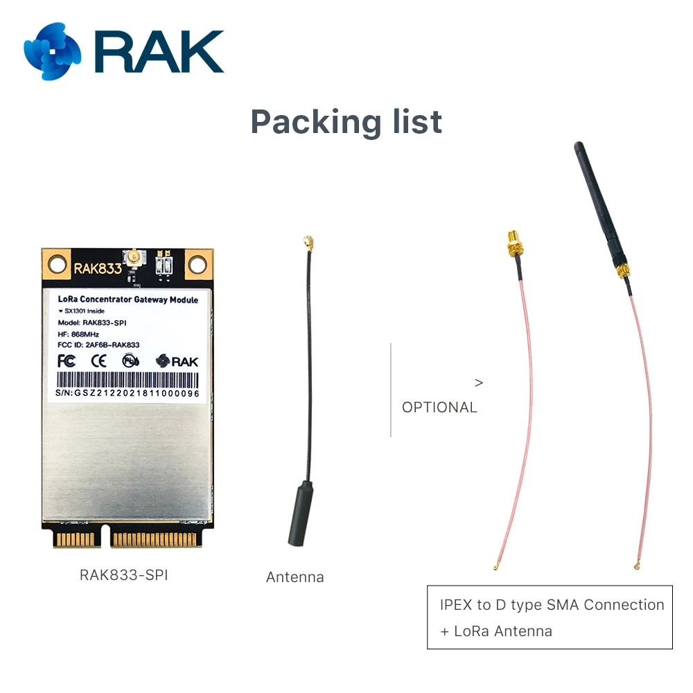 RAK833 SPI SX1301Chip 868/915 МГц промышленный мини концентратор PCIe LoRa Gateway поддержка