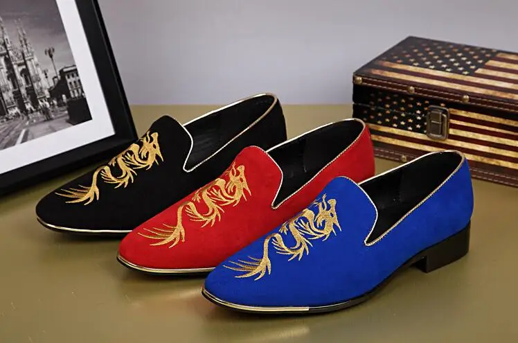 

NEW style Handmade Men nubuck leather shoes with luxurious embroidery Party and wedding Men Loafers