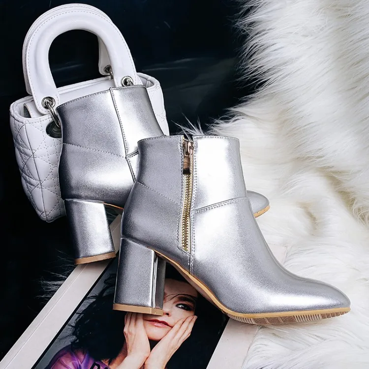 

Big Size 9 10 12 boots women shoes ankle boots for women ladies boots High-heeled fashion boots with square top and solid color