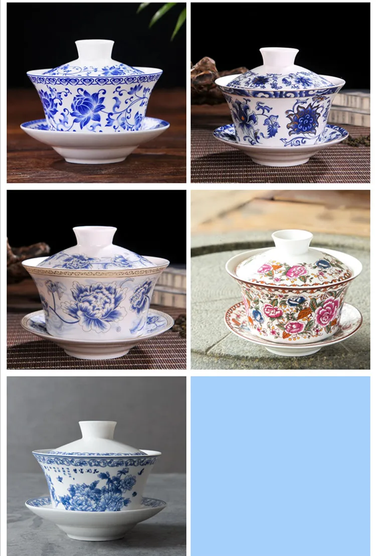 200 мл китайский Ретро SanCai Gaiwan китайский чайный набор Цзиндэчжэнь синий и белый фарфоровая чайная чаша керамическая чайная чашка и блюдце набор