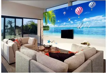 

Custom 3d photo wallpaper for walls 3 d wall murals wallpaper The sea beach, the coconut trees sofa sitting room TV setting wall