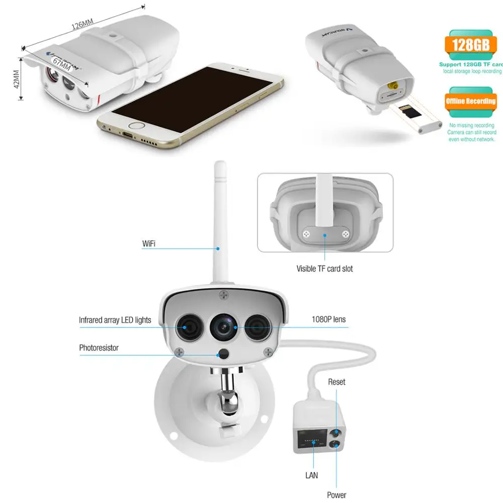 Vstarcam 1080P IP камера C16S Wifi цилиндрическая наружная IP67 водонепроницаемая