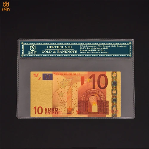 Лучшая цена за цветные европейские золотые банкноты Новые 200 евро деньги в 24 к 99.9% золото для коллекции с COA рамка подарок - Цвет: 10 Euro-COA