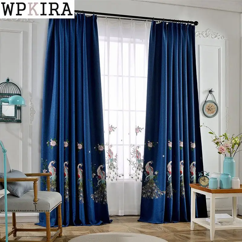 

Linen Fabric Embroidery Peacock Blackout Curtain European Tulle Curtains Bedroom Living Room Bay Window Home Decor S040&30
