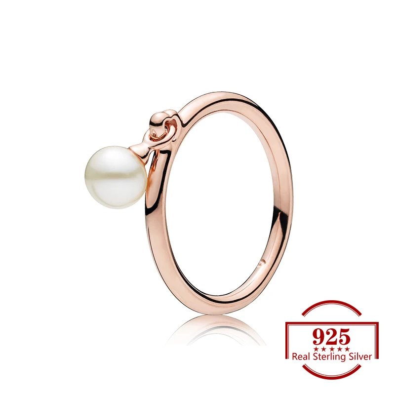 

925 Sterling Silver Rose Gold Color Pearl Creative Ring Fits Trendy Jewelry Original Ring Women Jewelry Wedding Party Lover Gift