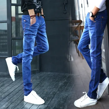 

Fall 2019 men jeans straight teenagers foot trousers Elastic type of cultivate one's morality