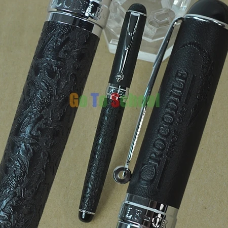 

NEW CROCODILE 168 FOUNTAIN PEN BROAD NIB BLACK AND SILVER CROCODILE SKIN PATTERN AND BROWN / BLUE FOR CHOICE