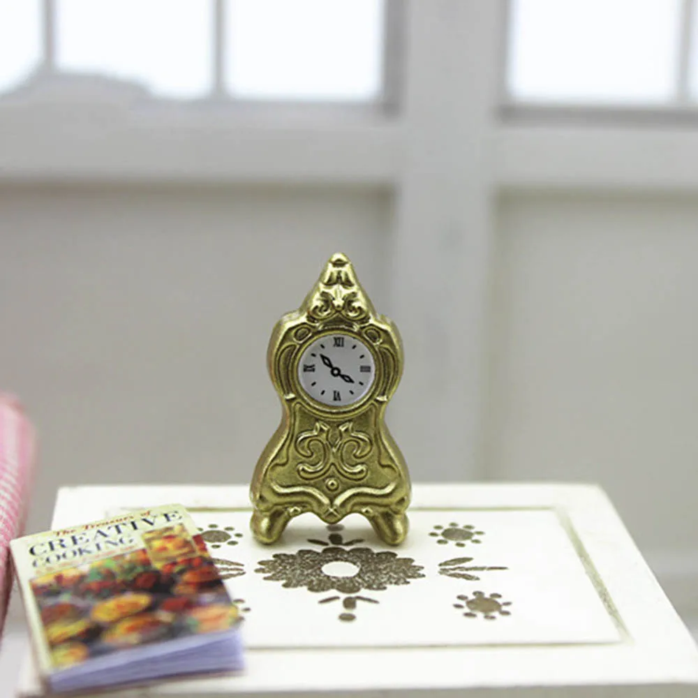 1/12 Dollhouse Miniature Accessories Mini Metal Pendulum Clock Simulation Furniture Model Toys for Doll House Decoration