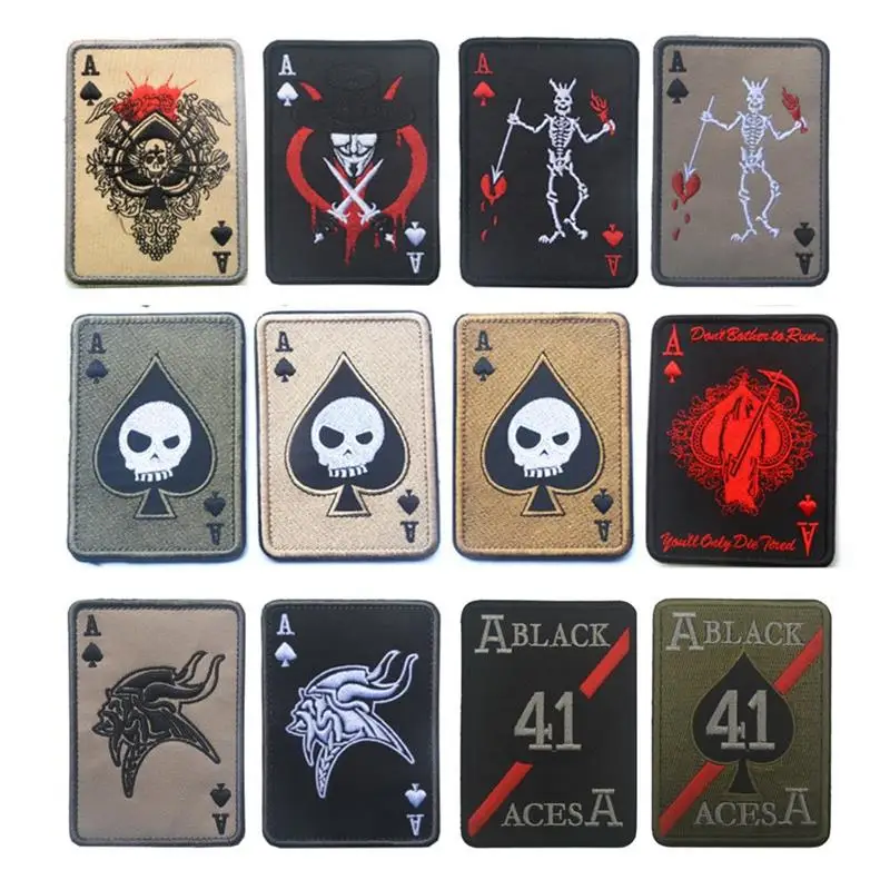 

Death Card Ace of Spades A Poker Embroidery Patch Armband Badge Military Tactical Morale Decorative Patches Sewing Applique