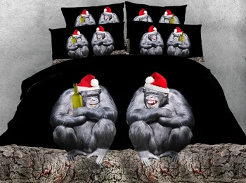 

JF-159 Funny Christmas chimpanzee print duvet cover bedding set clownish