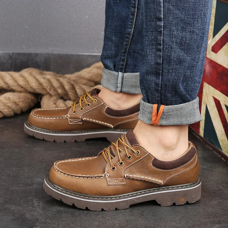 

Fashion Leisure Retro Men Motorcycle Boots Ankle Round Toe Low Lace up Martin Boots Solid Spring Autumm Outdoor Working Shoes