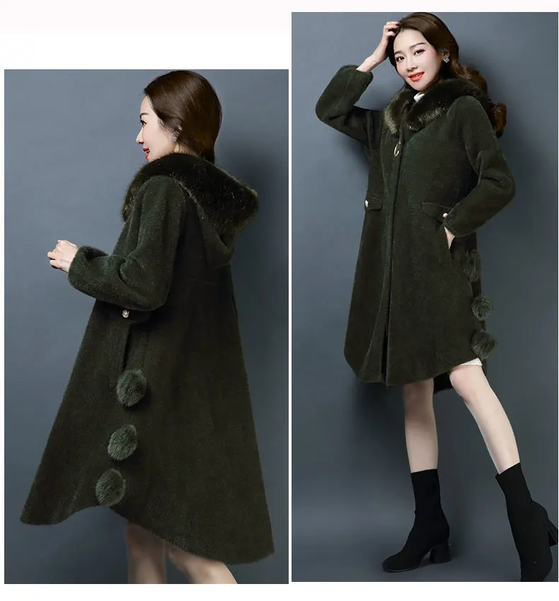 Thicken Brand Long Hooded Coat Fall Winter Women Coat New Casual Solid Color Big Fur Collar Coat Loose Single Button Coat Female