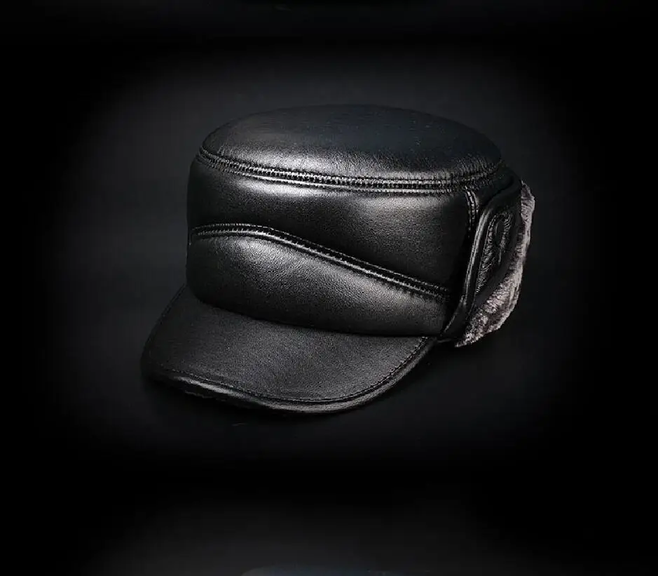 Buy Genuine leather Bomber cap hat men's brand new