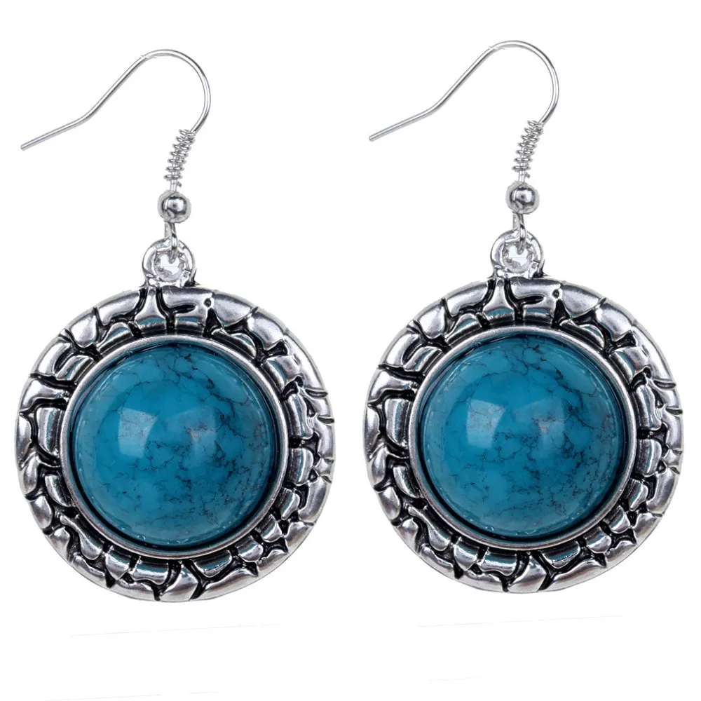 Fashion vintage Simple Jewelry Coin Carved Big Round Blue Lady Prom