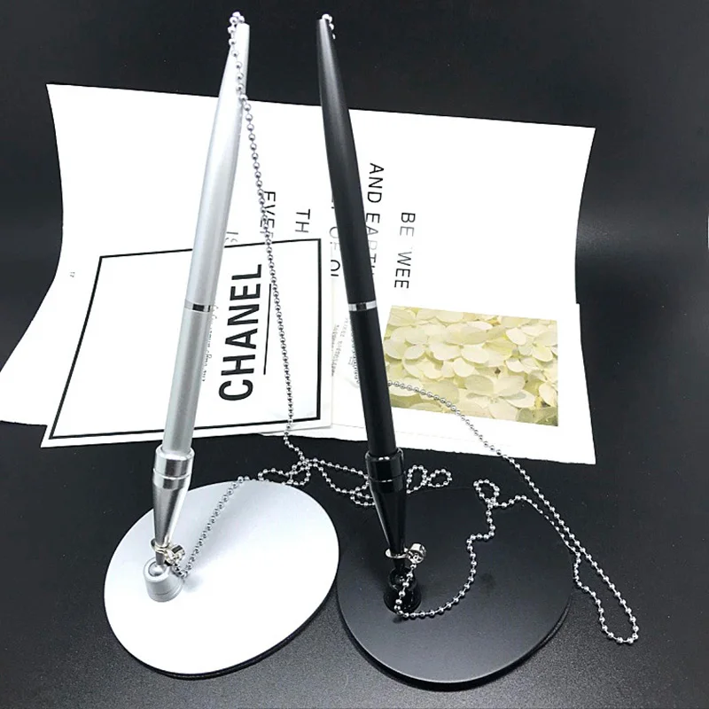 

Metal Desk Pen with Base Fix on table Counter ball Pen with Chain Finance Banking Pen metal Pen Holder Gift Set