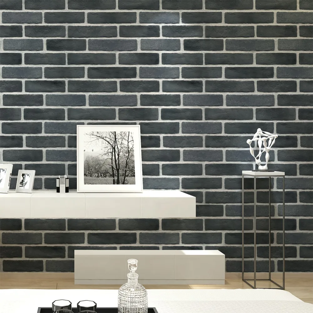 

HaokHome Vintage 3d Faux Brick Vinyl Wallpaper Stone Rolls Bluish Grey/ Red For Living Room Bedroom Kitchen Home Wall Decoration