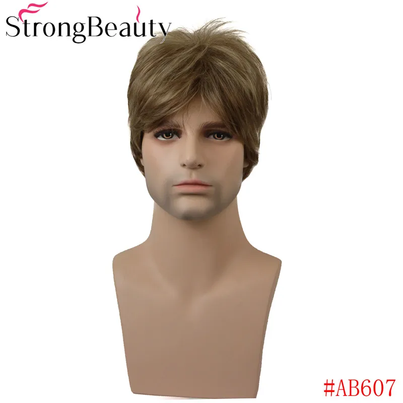 StrongBeauty короткие мужской парик прямые Блондинка/коричневый синтетический парик мужской Hiar полный термостойкие монолитным парик Цвет выбор
