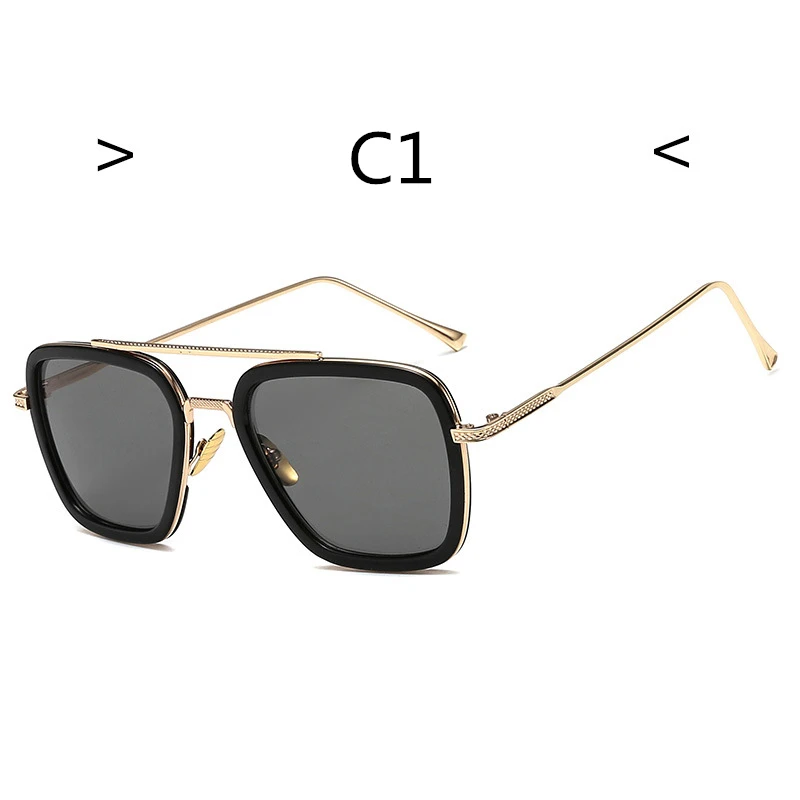 Hdtansen модные Мстители Тони Старк стиль полета солнцезащитные очки для мужчин квадратный авиационный бренд дизайн солнцезащитные очки - Цвет линз: 66218-C1